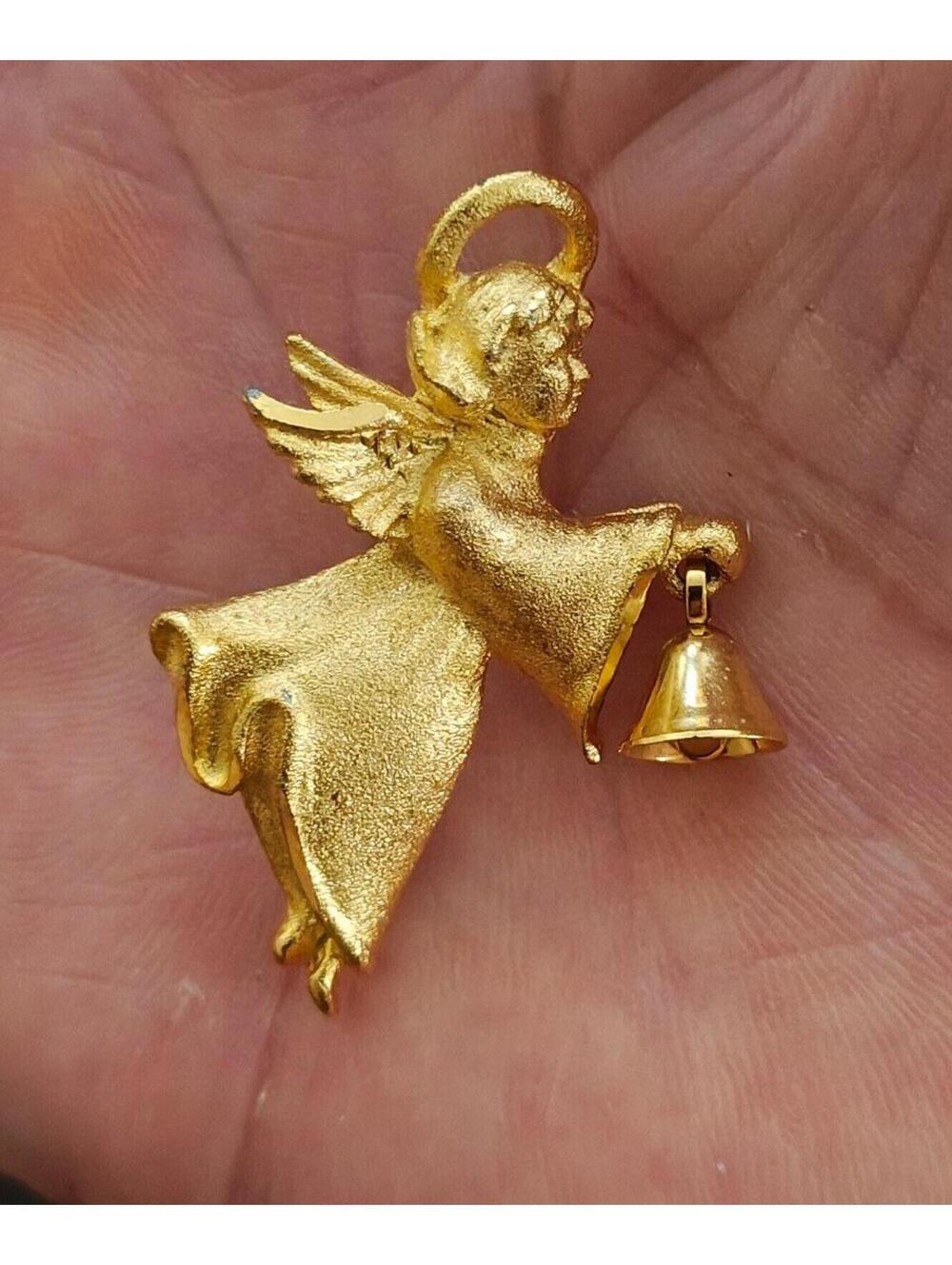 1980s Robyn Rush Angel With Bell Gold Tone Pin/Brooch.